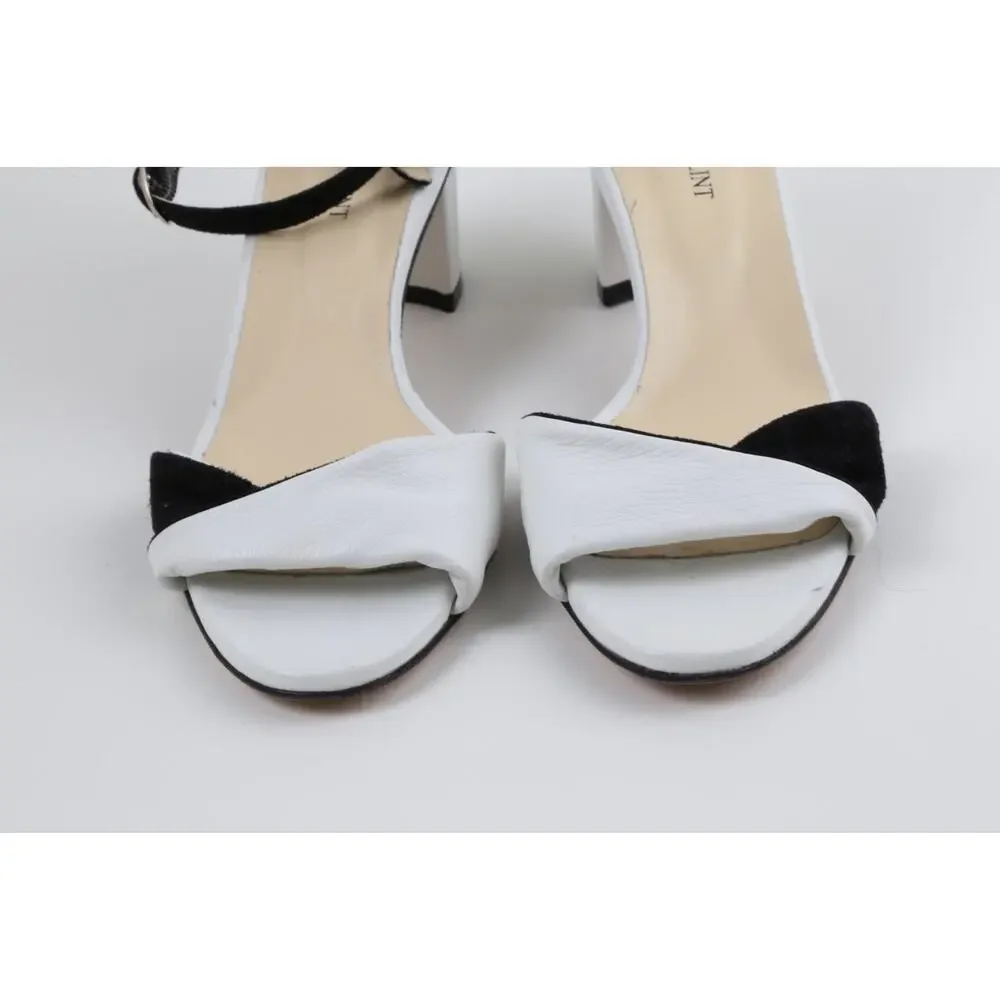 SARAH FLINT Handmade Black White Suede Leather Block Ankle Strap Sandals Size 39 - Picture 6 of 16